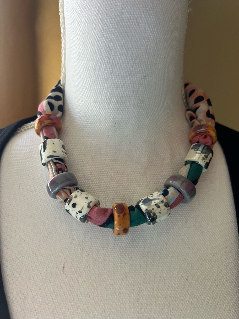 Mark's & Spencer Animal Print Scarf & Ceramic Bead Multicolor Necklace NWT